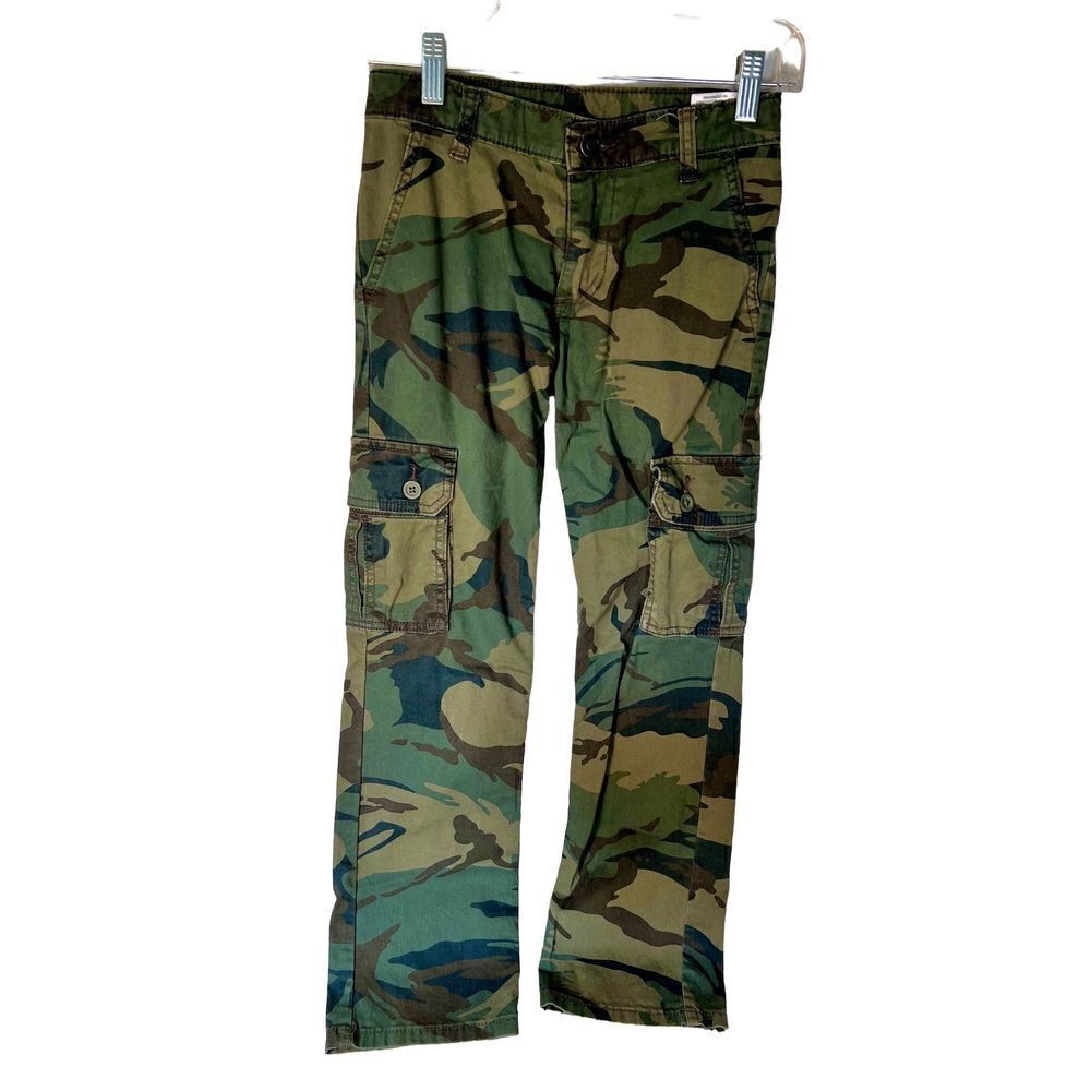 Wrangler Boys Cargo Camouflage Pant Sz 10R Green Cotton Stretch Adjustable Waist